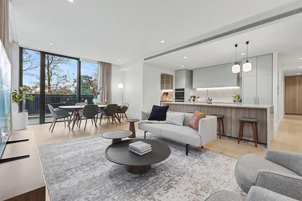 Residence 05 living, dining and kitchen at St. Clare Kew