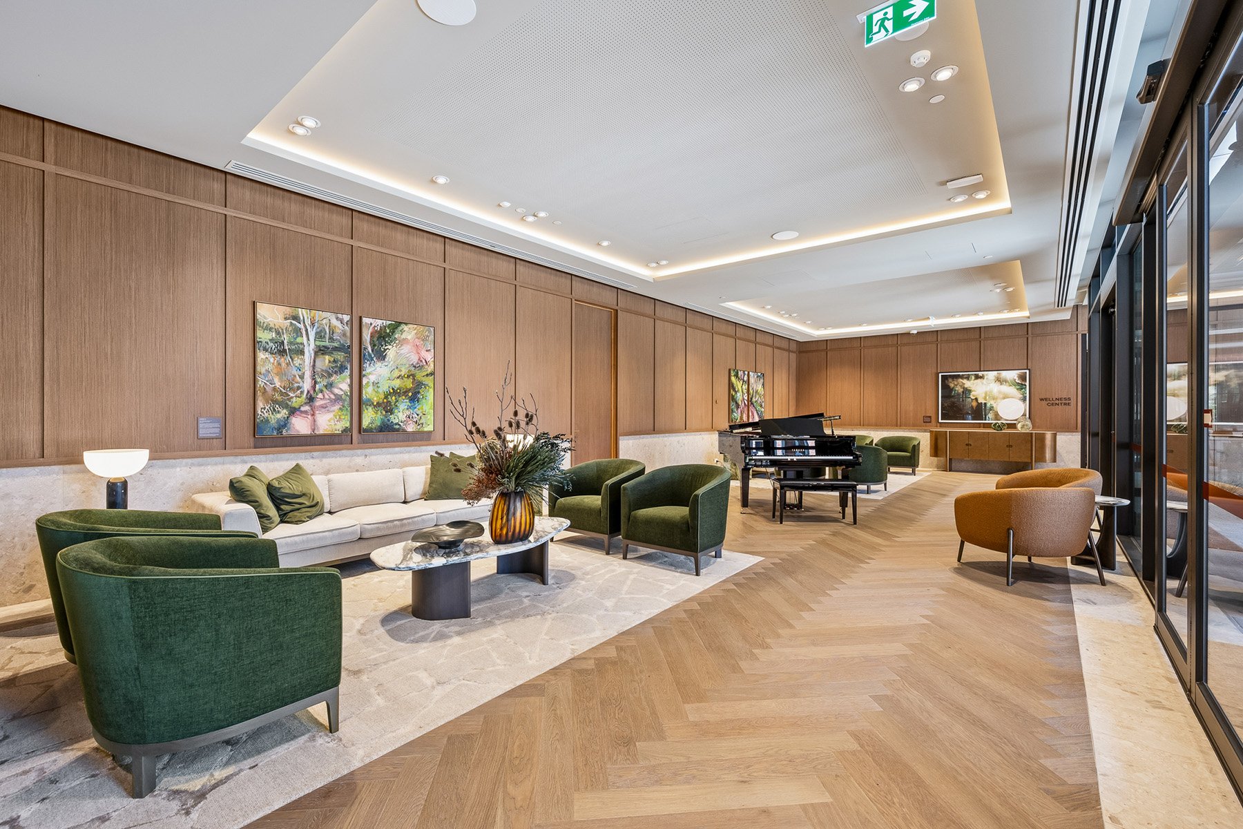 St. Clare grand hall with lounges and piano